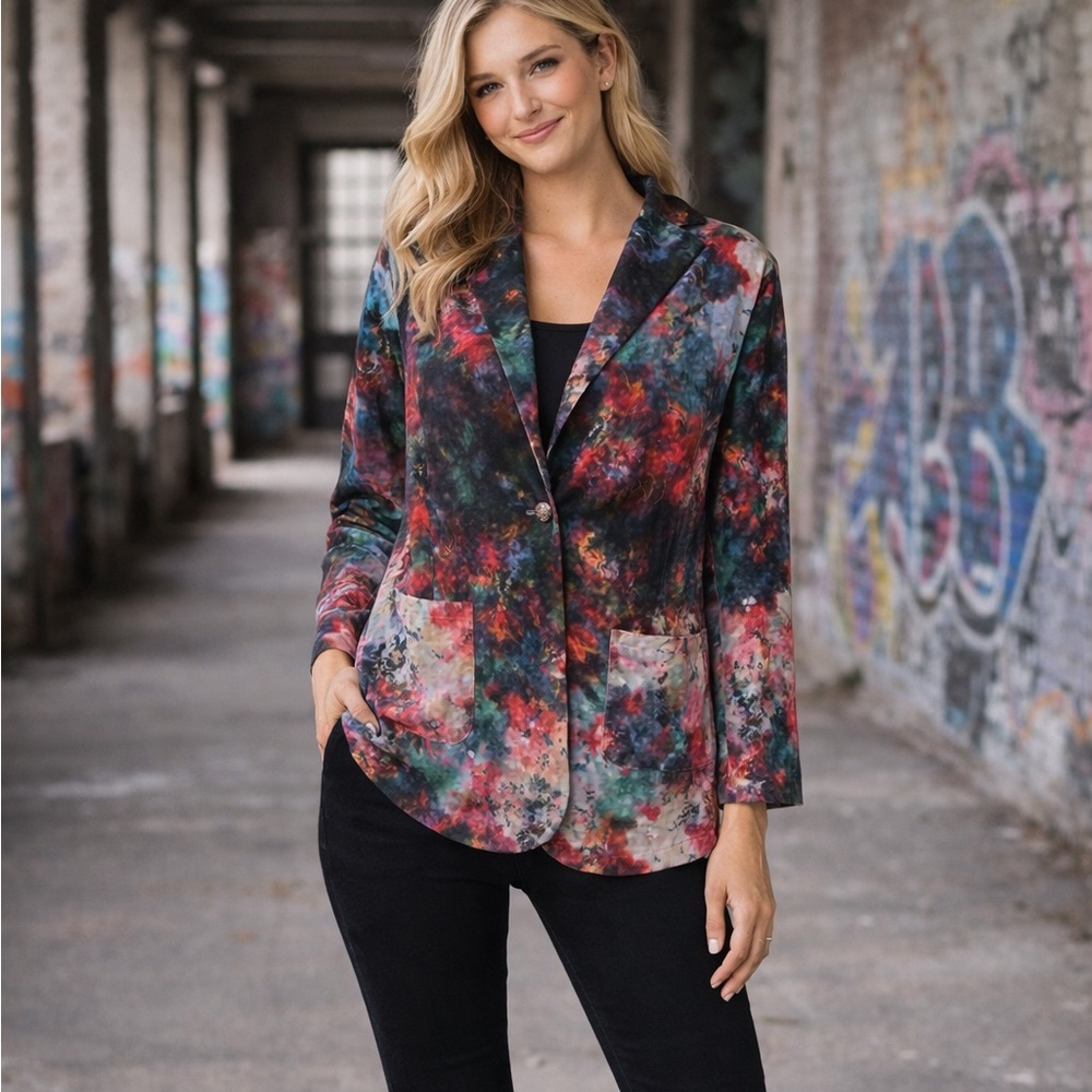 Abstract Paint Splatter Print Blazer Oversized Fit